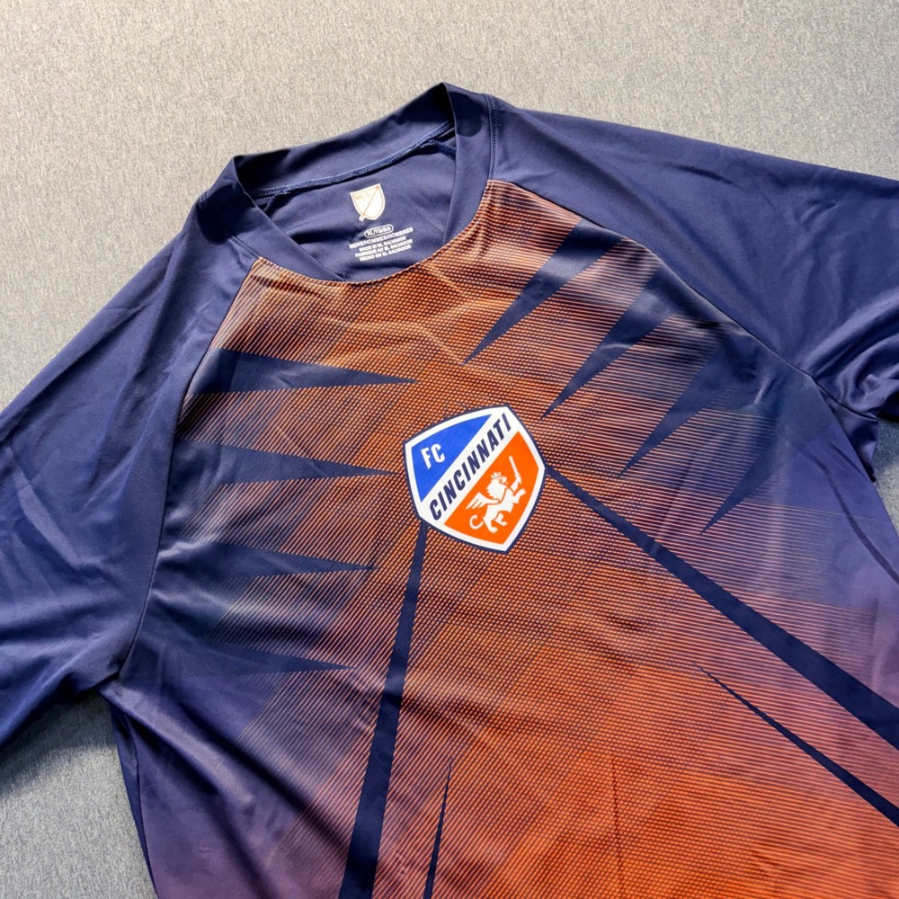 MLS FC Cincinnati Soccer Jersey Mens XL Navy Orange Short Sleeve Shirt